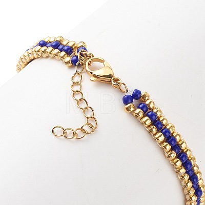 Glass Seed Braided Evil Eye Link Bracelet for Women BJEW-JB08398-02-1