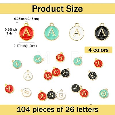 4 Sets 4 Colors Initial Letter A~Z Alphabet Enamel Charms ENAM-YW0004-53-1