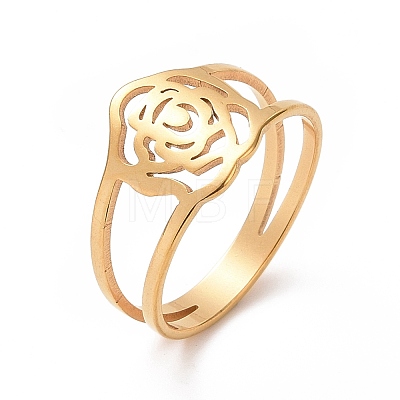 Ion Plating(IP) 201 Stainless Steel Rose Finger Ring RJEW-J051-22G-1