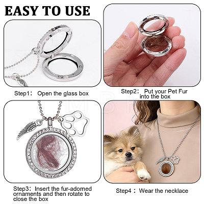 3Pcs Alloy Crystal Rhinestone Wing Paw Print and Glass Magnetic Flat Round Locket Pendant Ball Chain Necklaces for Women NJEW-DR00042-1