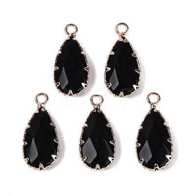 Natural Obsidian Faceted Pendants G-Q606-104G-01-1
