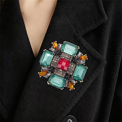 1Pc Tibetan Style Alloy Rhinestone Brooches JEWB-SP0001-16A-1