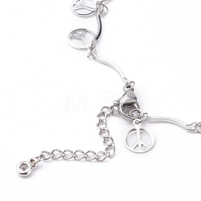 304 Stainless Steel Peace Sign Charm Anklets AJEW-AN00394-02-1