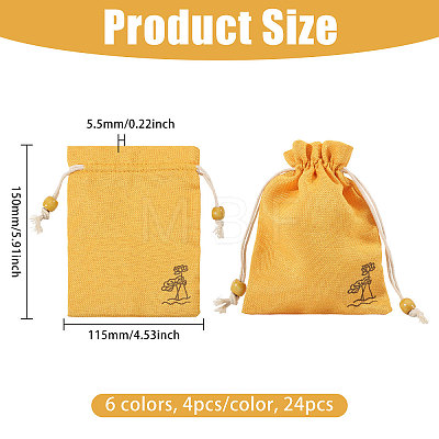24Pcs 6 Colors Flower Printed Cloth Drawstring Bags ABAG-CA0001-22C-1