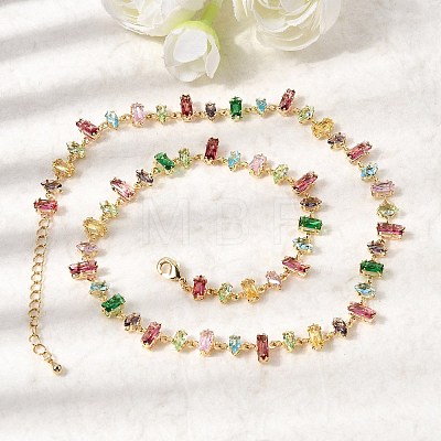 Brass Pave Colorful Cubic Zirconia Geometric Link Chain Necklaces NJEW-C111-03D-1