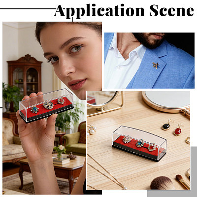 Clear Plastic Lapel Pins Storage Boxes with Velvet Inside CON-WH0112-100B-1
