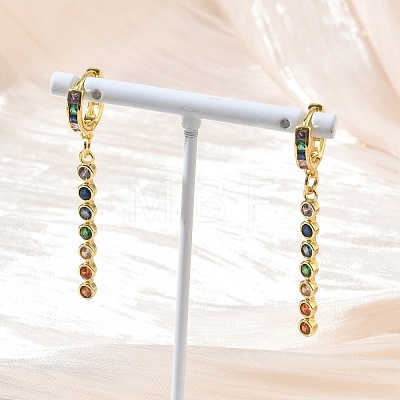 Brass Pave Cubic Zirconia Hoop Dangle Earrings KK-CBAD9DF-02G-B-1