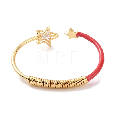 Enamel Star with Evil Eye Open Cuff Bangle with Clear Cubic Zirconia BJEW-F449-01G-1