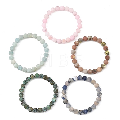 8.5MM Frosted Natural Mixed Gemstone Beaded Stretch Bracelets BJEW-JB14456-1