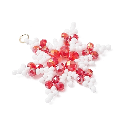 Glass Seed Beaded Snowflake Pendants PALLOY-MZ00890-03-1