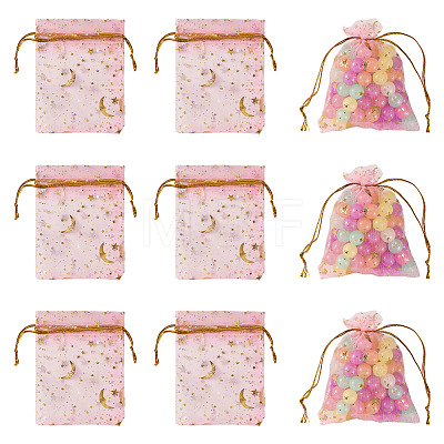 30Pcs Gold Stamping Moon Star Organza Drawstring Gift Bags ABAG-TA0002-21G-1