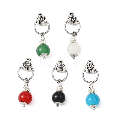 5Pcs 5 Styles Natural Green Aventurine & Black Onyx & White Jade & Malaysia Jade Pendants PALLOY-JF04711-1