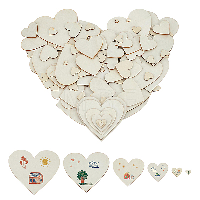 200Pcs 6 Styles Unfinished Wood Cutouts DIY-GO0003-36-1