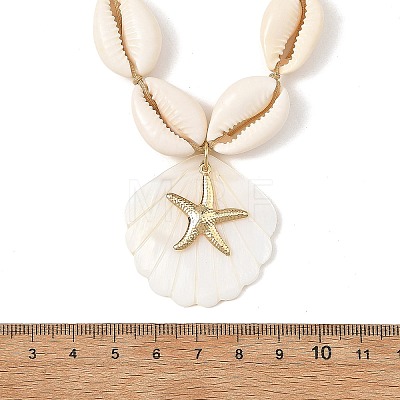 Summer 304 Stainless Steel Starfish and Natural Freshwater Shell Carved Pendant Necklaces NJEW-JN06566-01-1