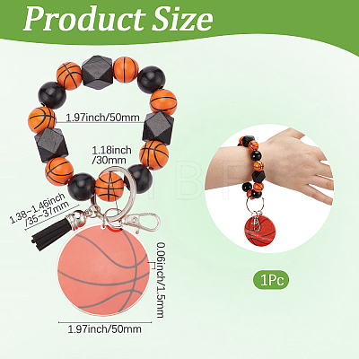 1Pc Printed Acrylic & Faux Suede Tassel Pendant & Wood Bead Keychains HJEW-SP0001-86F-1