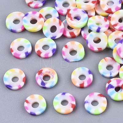 Rainbow Color Handmade Polymer Clay Beads Strands X-CLAY-R091-6mm-02-1