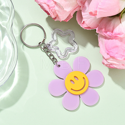 Sunflower with Smiling Face & Star Transparent Acrylic Keychains KEYC-YW00229-05-1