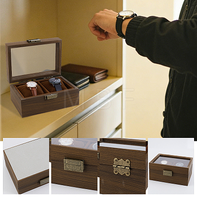 2-Slot Wood Watch Storage Boxes OBOX-WH0089-261-1