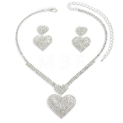 Heart Brass Crystal Rhinestone Pendant Necklaces & Stud Dangle Earrings Sets for Women WGA2345-01-1