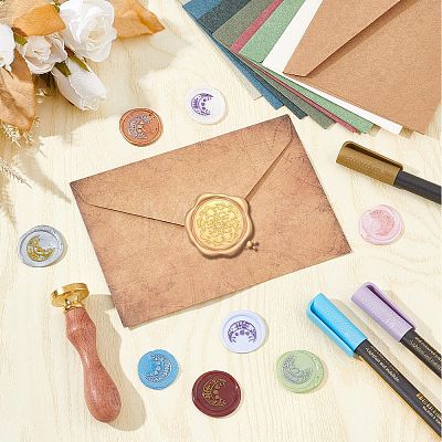 Brass Wax Seal Stamps with Rosewood Handle AJEW-WH0412-0094-1