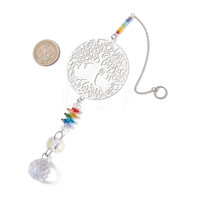 Glass Beads & 201 Stainless Steel Hanging Suncatchers HJEW-JM04762-02-1