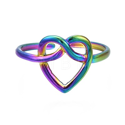 304 Stainless Steel Heart Wrapped Cuff Ring RJEW-N038-054-1