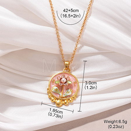 Alloy Enamel with Natural Pearl Pendant Brass Chain Necklaces FS-WGD59E5-03-1