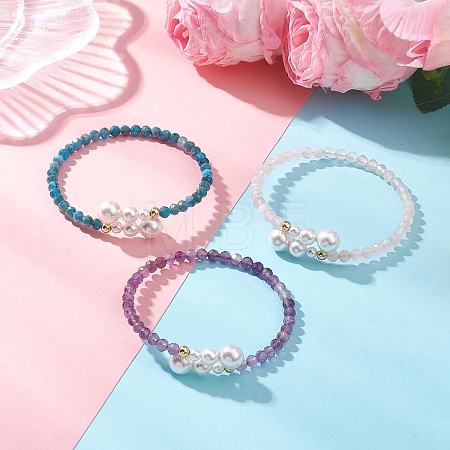 Natural Gemstone Beaded Cuff Bangles BJEW-JB13326-1