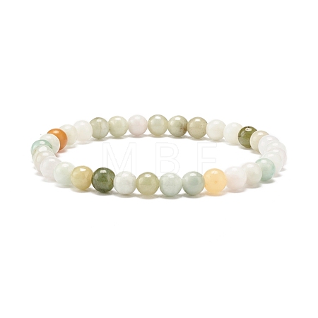 Natural Jadeite Round Beaded Stretch Bracelet BJEW-JB07572-01-1