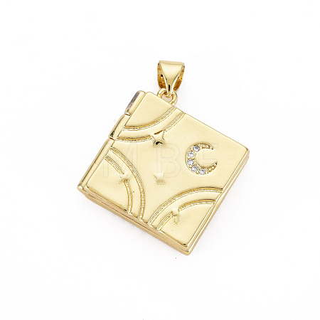 Brass Micro Pave Clear Cubic Zirconia Diffuser Locket Pendants for Teachers' Day ZIRC-T004-96G-NF-1
