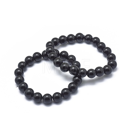 Synthetic Black Stone Bead Stretch Bracelets BJEW-K212-B-032-1
