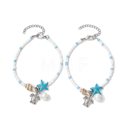 Tibetan Style Zinc Alloy Tortoise Charm Bracelet BJEW-JB09748-1