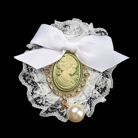 Romantic Classic Polyester Lace Bowknot Brooch for Women JEWB-B011-02A-1