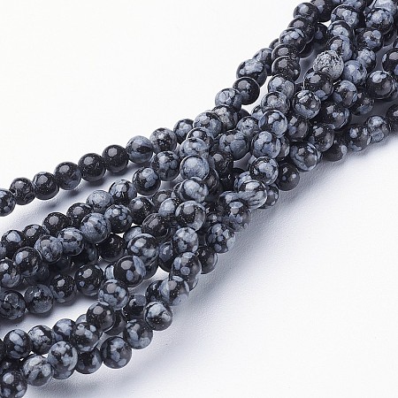 Natural Snowflake Obsidian Beads Strands GSR4mmC009-1