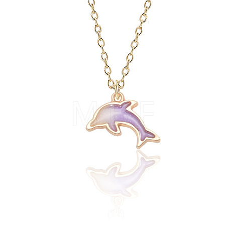 Summer Beach Dolphin Alloy Enamel Pendant Necklaces FS-WG5B62D-03-1