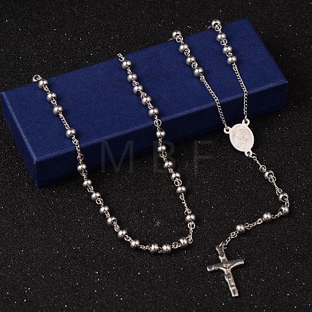 Tarnish Resistant 201 Stainless Steel Rosary Bead Necklaces NJEW-L427-22P-1