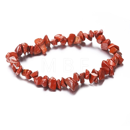 Natural Red Jasper Chips Beaded Stretch Bracelet for Women PW-WG72437-08-1
