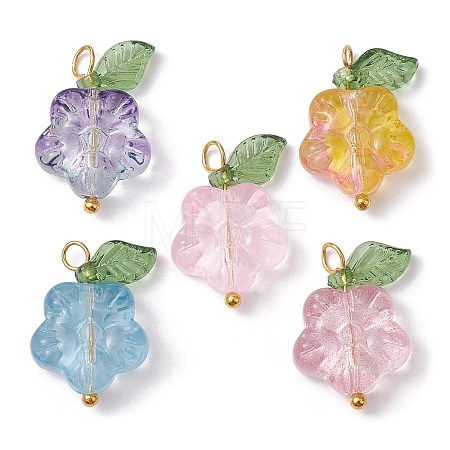 Transparent Glass Flower & Acrylic Leaf Pendants PALLOY-JF02287-02-1