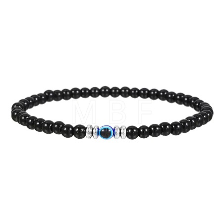 Glass Evil Eye 4MM Natural Obsidian Beaded Stretch Bracelets for Men VE1501-5-1