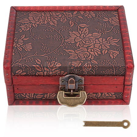 Flower Embossed Vintage Wood Jewelry Treasure Chest CON-WH20002-18-1