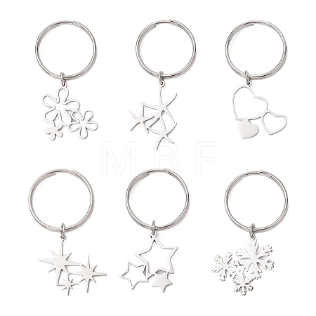 6Pcs 201 Stainless Steel Keychain KEYC-JKC01184-1
