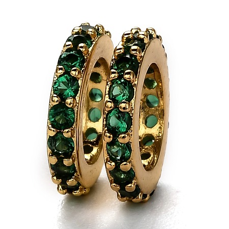 Brass Micro Pave Cubic Zirconia Rondelle European Beads KK-B028-18G-E-1