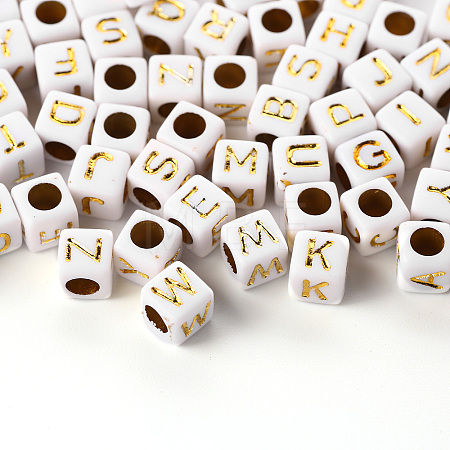 156Pcs 26 Style White Plating Acrylic Letters Beads SACR-YW0001-02-1