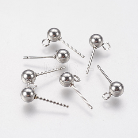Non-Tarnish 202 Stainless Steel Ball Stud Earring Findings STAS-F141-06P-5mm-1
