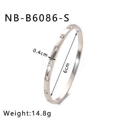 304 Stainless Steel Pave Cubic Zirconia Bangles FS-WG09E60-30-1