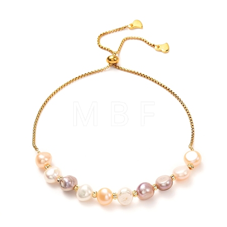 Natural Pearl Beads Adjustable Slider Bracelet for Girl Women Gift BJEW-JB06820-02-1