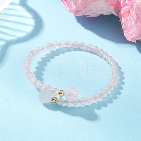 Natural Rose Quartz Beaded Cuff Bangles BJEW-JB13328-01-1
