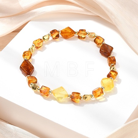 Natural Amber & Brass Beaded Stretch Bracelets for Women BJEW-JB13693-1