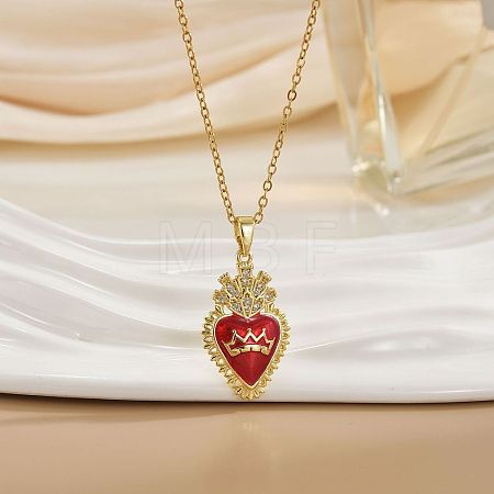 Brass Micro Pave Clear Cubic Zirconia Enamel Sacred Heart Pendant 304 Stainless Steel Cable Chain Necklaces WGB424C-02-1