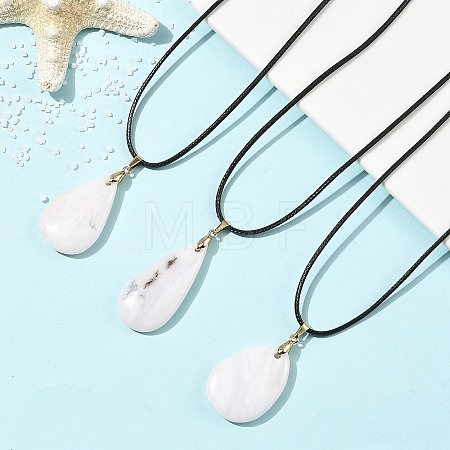 Natural Pink Opal Teardrop Pendant  Black Waxed Cord Necklaces for Women NJEW-JN06584-1